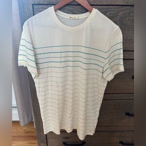Marine Layer Cream Shirt with Teal Stripes